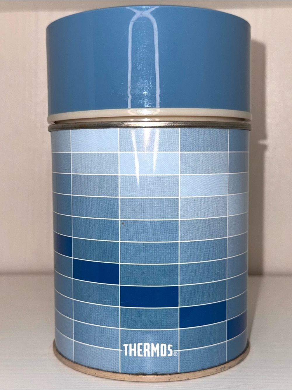 Vintage 1970s King Seeley Thermos 10oz Wide Mouth Blue Block Geometric Soup Cup